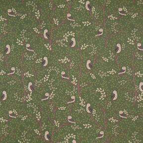 tessuto arredo mezzo panama Gufi della foresta – verde scuro/cioccolato, 