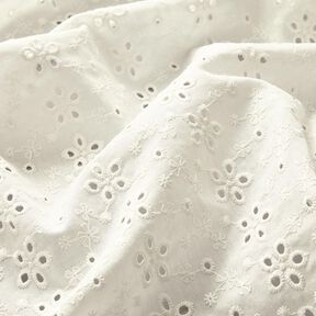 Batista di cotone ricami a giorno File di fiori – bianco lana, 