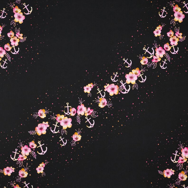 jersey di cotone Fiori marittimi | Glitzerpüppi – nero/porpora,  image number 1