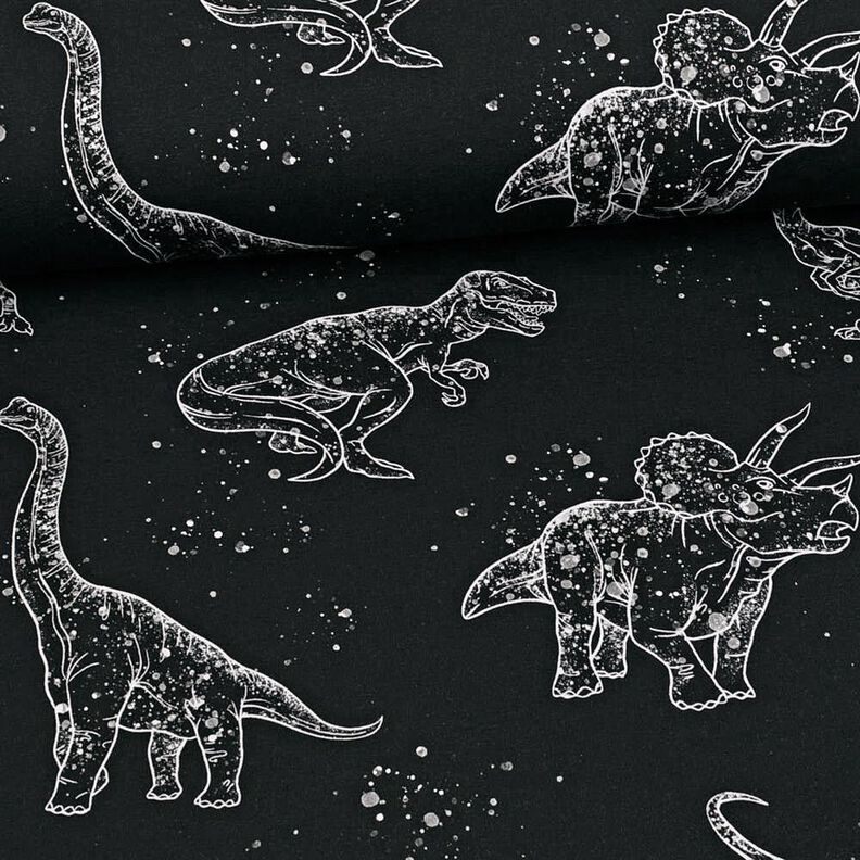 jersey di cotone Contorni di dinosauri | Glitzerpüppi – nero/bianco,  image number 2