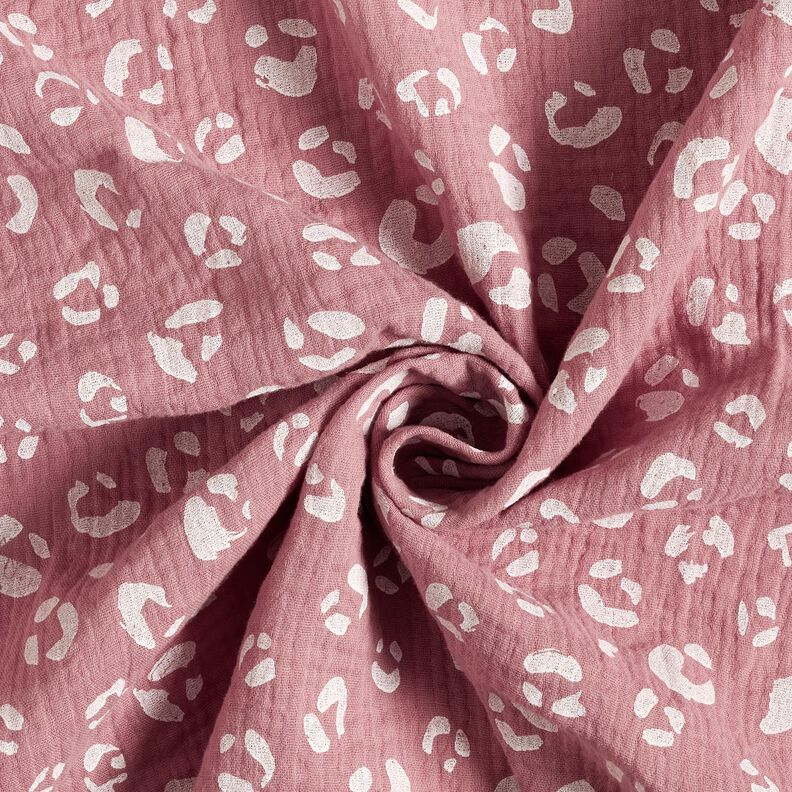 mussolina / tessuto doppio increspato Grande motivo leopardato – rosa antico scuro/bianco,  image number 3