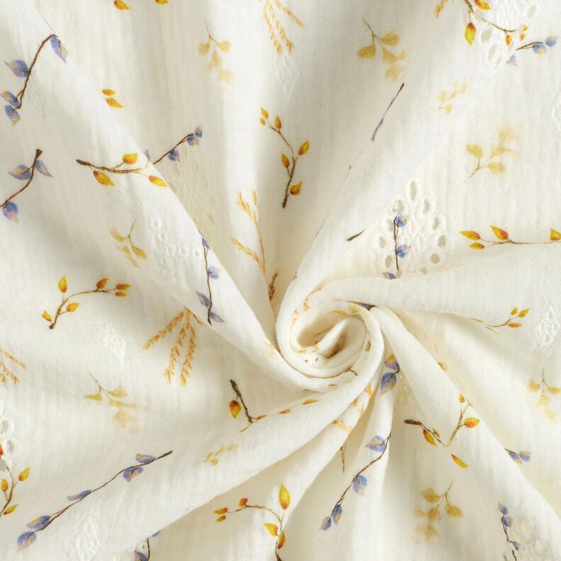 mussolina / tessuto doppio increspato Motivo a ramo ricami a giorno – bianco lana,  image number 3