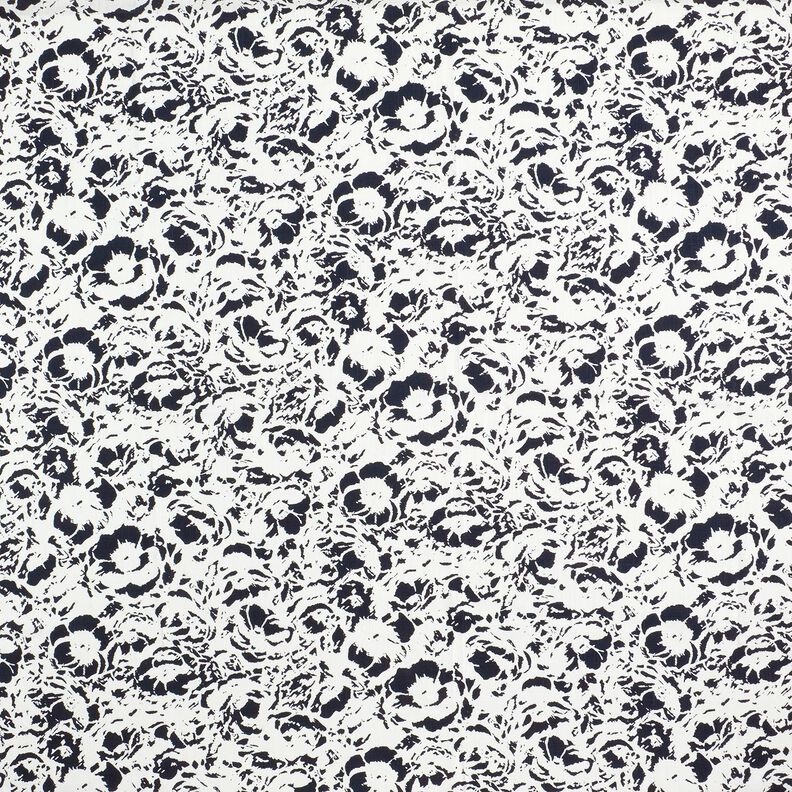 misto lino viscosa Fiori astratti – bianco/blu notte,  image number 1