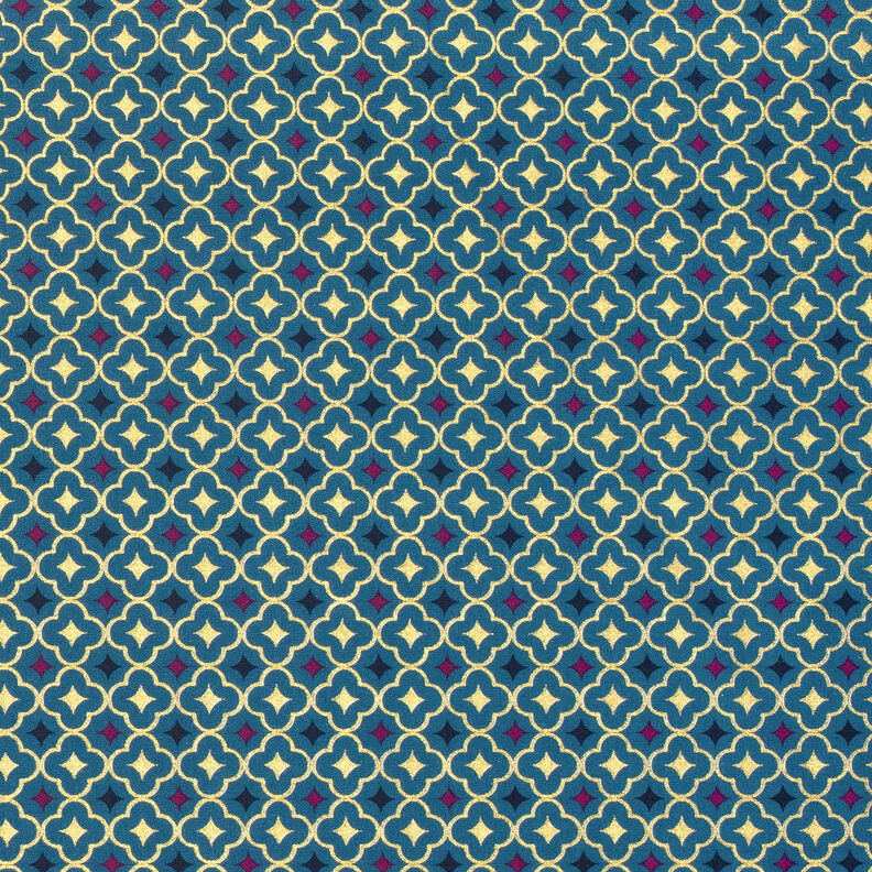 tessuto in cotone popeline Piastrelle festose – petrolio chiaro/oro, image number 1
