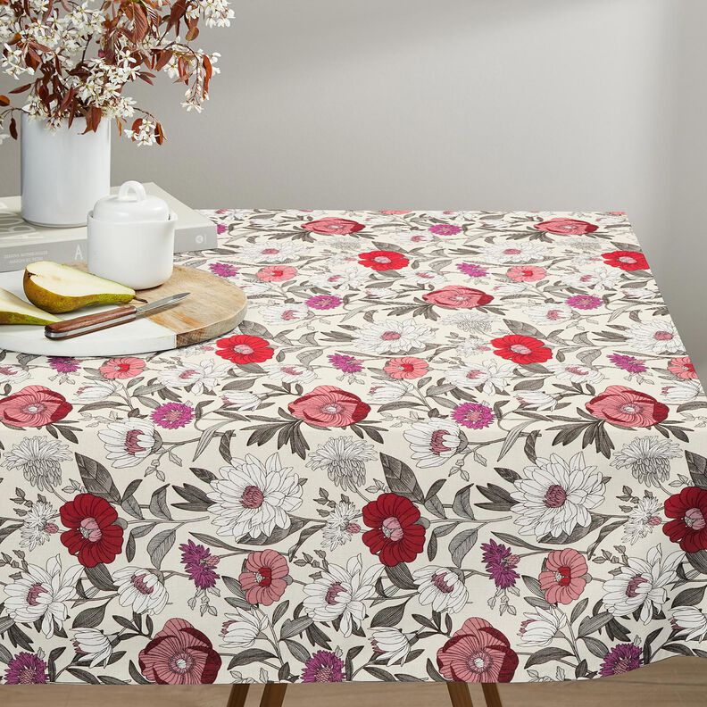 tessuto in cotone cretonne Fiori dai colori vivaci – uva/naturale,  image number 6