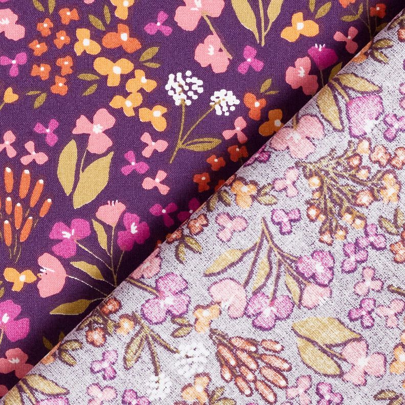 tessuto in cotone cretonne Fiori di campo – melanzana/rosa,  image number 4