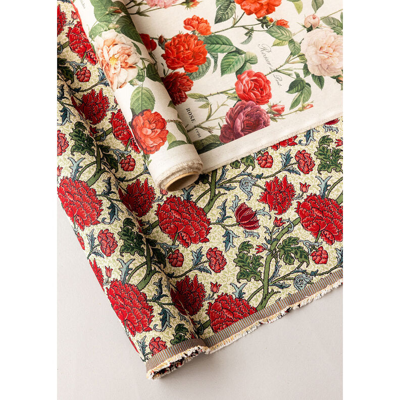 tessuto arredo gobelin Peonie artistiche – beige chiaro/rosso carminio, image number 6
