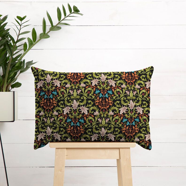 tessuto arredo mezzo panama Ornamenti di foglie &ndash; nero/pino,  image number 7