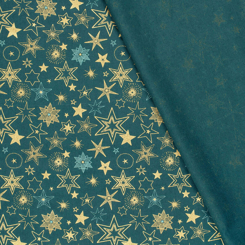 tessuto in cotone popeline Grandi stelle – abete blu/oro, image number 4