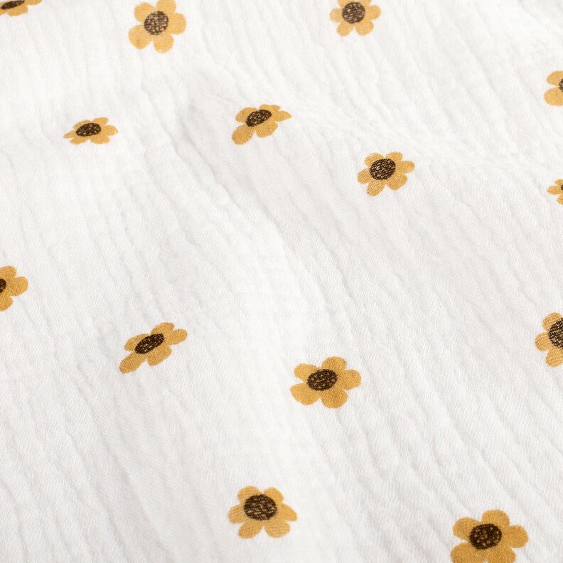 mussolina / tessuto doppio increspato girasoli – avorio/oro anticato,  image number 2