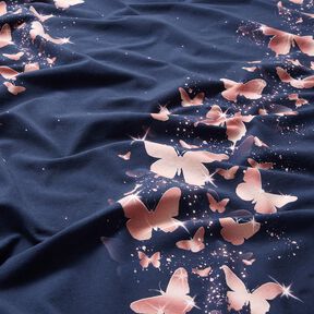 jersey di cotone Farfalle scintillanti | Glitzerpüppi – blu notte/rosa anticato, 