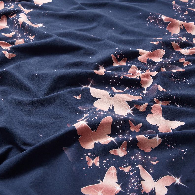 jersey di cotone Farfalle scintillanti | Glitzerpüppi – blu notte/rosa anticato, image number 2
