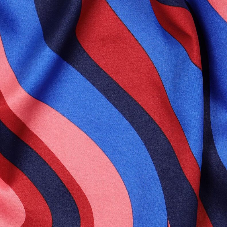 satin di cotone Onde retrò | Poppy Fabrics – blu marino/pink,  image number 2