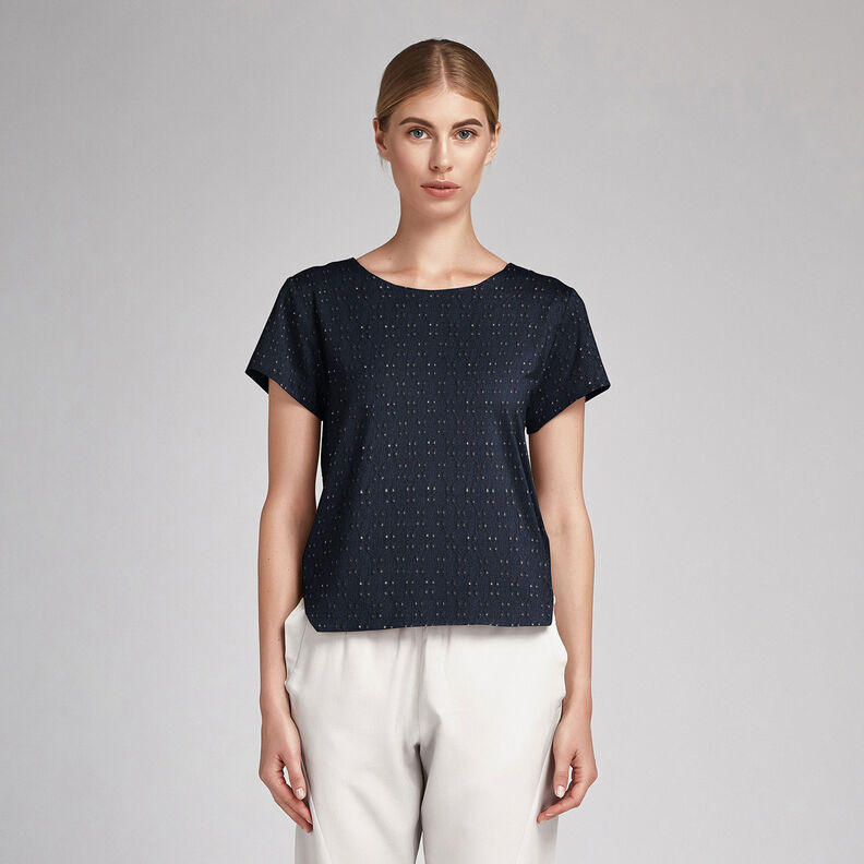 Maglia effetto Krinkle con ricamo inglese – blu notte,  image number 5