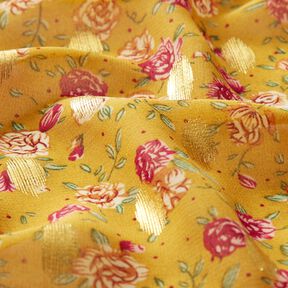 Chiffon a fiori crêpe e pois dorati – giallo curry, 