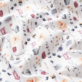 tessuto in cotone popeline Giardinaggio – bianco/grigio blu, 