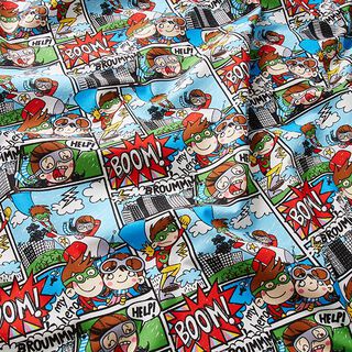 tessuto in cotone cretonne Eroi dei fumetti – bianco/turchese chiaro, 
