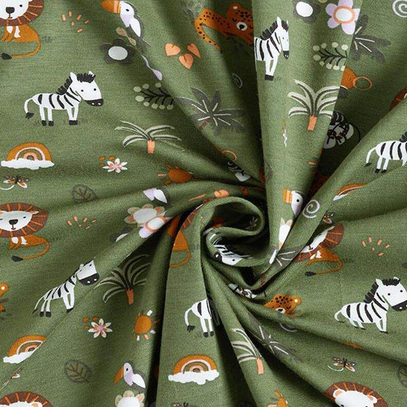 GOTS jersey di cotone Simpatici animali della giungla – pino,  image number 4