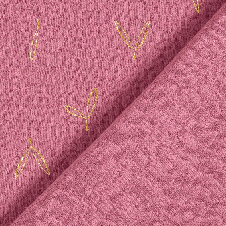 mussolina / tessuto doppio increspato stampa laminata Foglie – lampone/oro,  image number 5