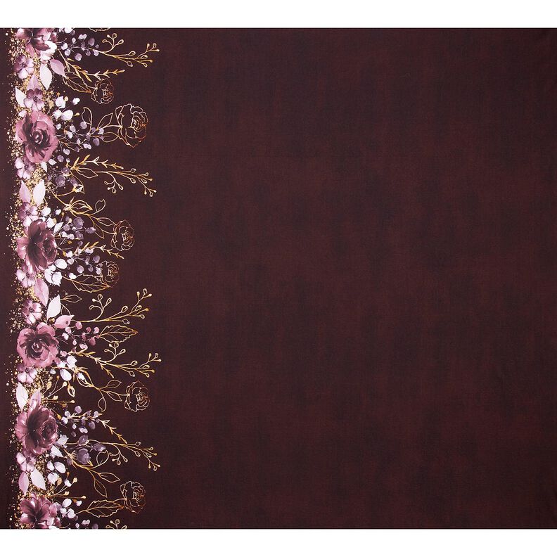 jersey di cotone tessuto con bordura Fiori iglitterati in oro | Glitzerpüppi – rosso Bordeaux/lillà,  image number 5