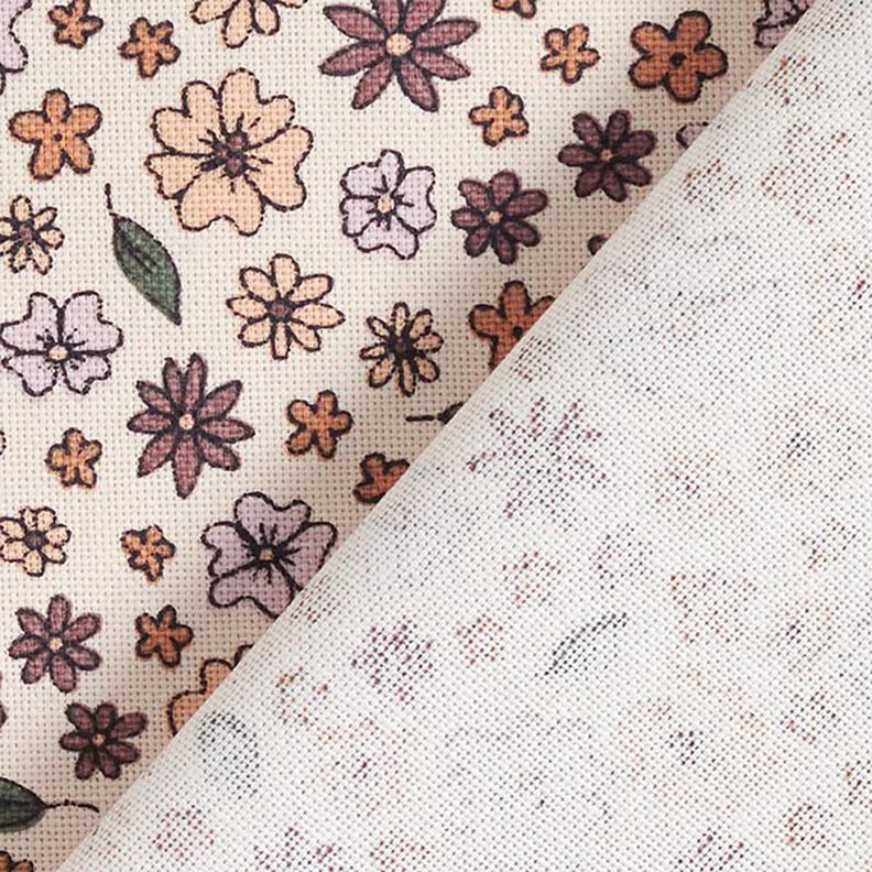 tessuto arredo mezzo panama Piccoli fiori – beige chiaro/prugna,  image number 4