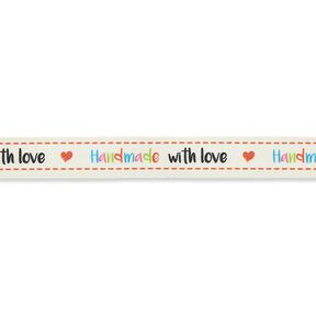 nastro handmade with love [ 15 mm ] – bianco lana/marrone, 