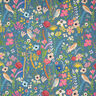 Tessuti da esterni canvas uccelli e fiori – blu acciaio,  thumbnail number 1