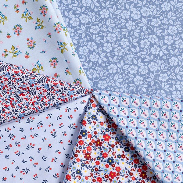 popeline di cotone fiori bicolore – colore blu jeans/azzurro, image number 5