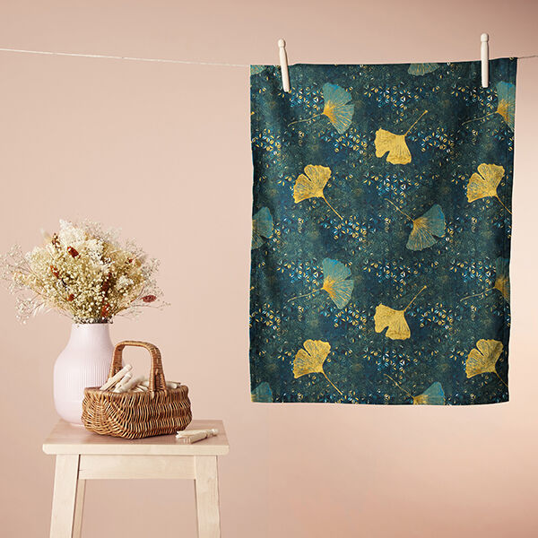 tessuto in cotone cretonne ginkgo – petrolio,  image number 5