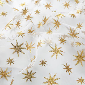 Tulle con stelle brillanti – bianco/oro, 