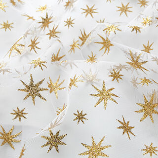 Tulle con stelle brillanti – bianco/oro, 