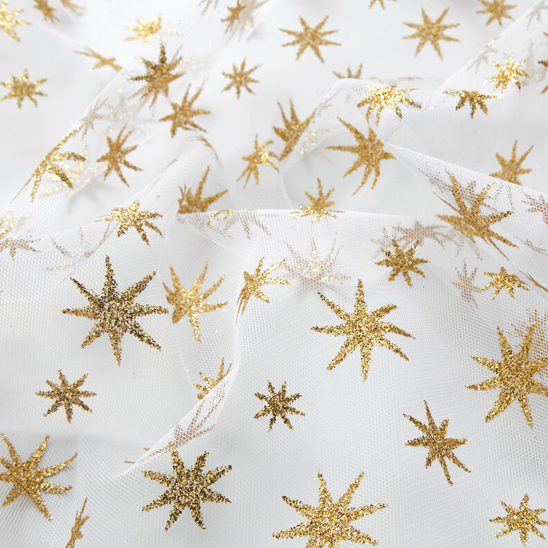 Tulle con stelle brillanti – bianco/oro,  image number 2