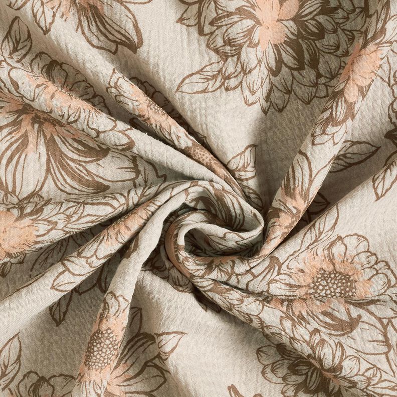 mussolina / tessuto doppio increspato fiori estivi – tortora chiaro/marrone medio,  image number 3