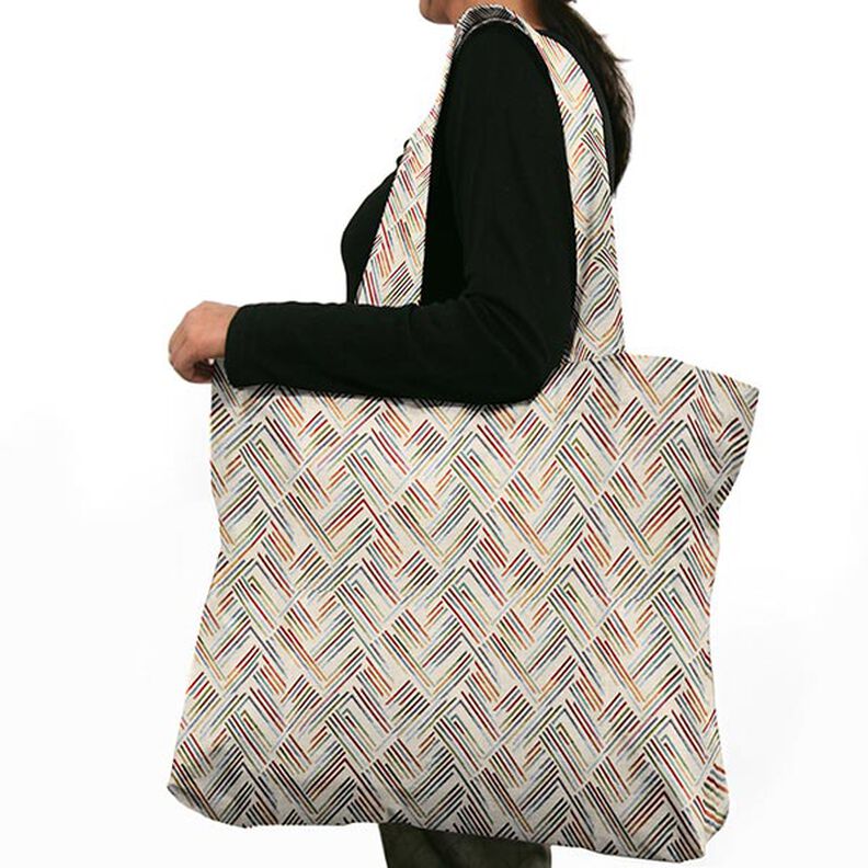 tessuto arredo gobelin Linee a zigzag – beige chiaro/blu, image number 8