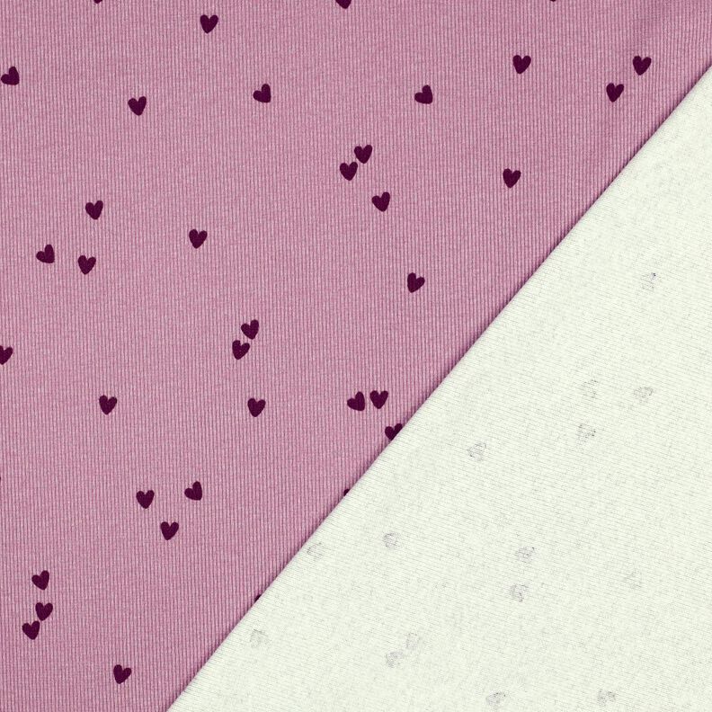 jersey a coste cuori sparsi | Poppy Fabrics – violetto pastello/rosso merlot, image number 4