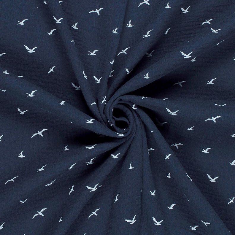 mussolina / tessuto doppio increspato Gabbiani – nero-azzurro/bianco,  image number 3