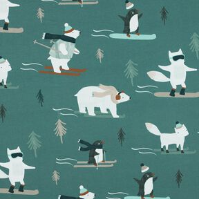 French terry, felpa estiva animali e sport invernali stampa digitale | Poppy Fabrics – petrolio, 