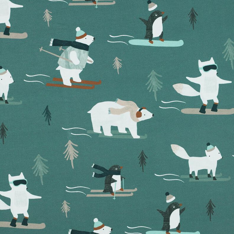 French terry, felpa estiva animali e sport invernali stampa digitale | Poppy Fabrics – petrolio, image number 1
