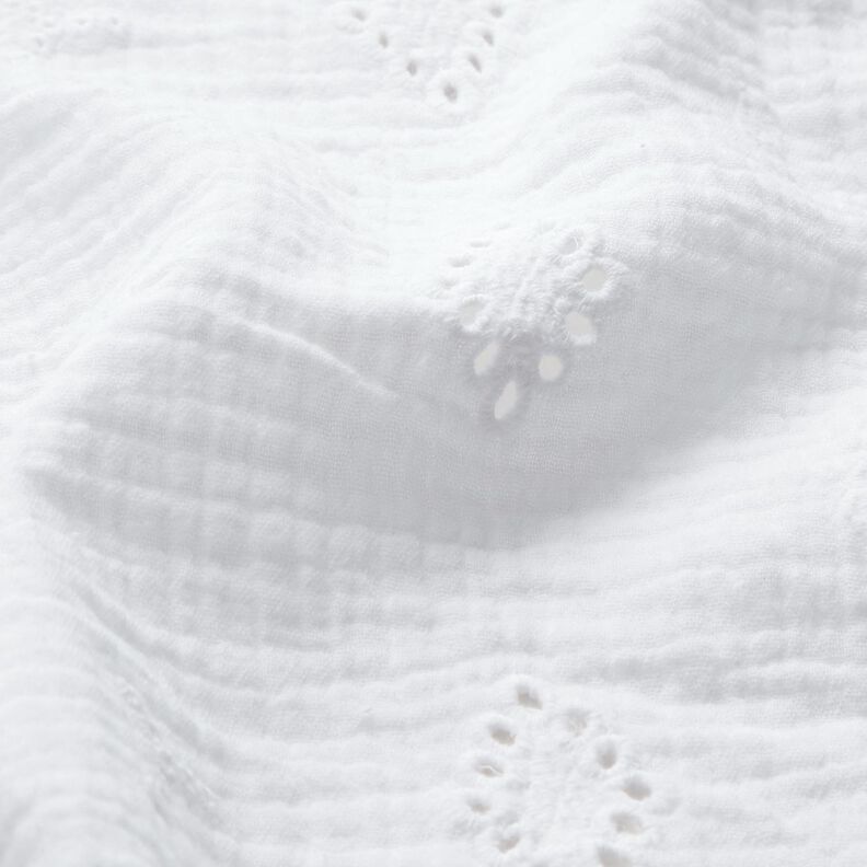 mussolina / tessuto doppio increspato ricami a giorno Rombo – bianco,  image number 2