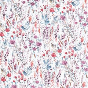 tessuto arredo popeline di cotone fiori selvatici – porpora/petrolio, 