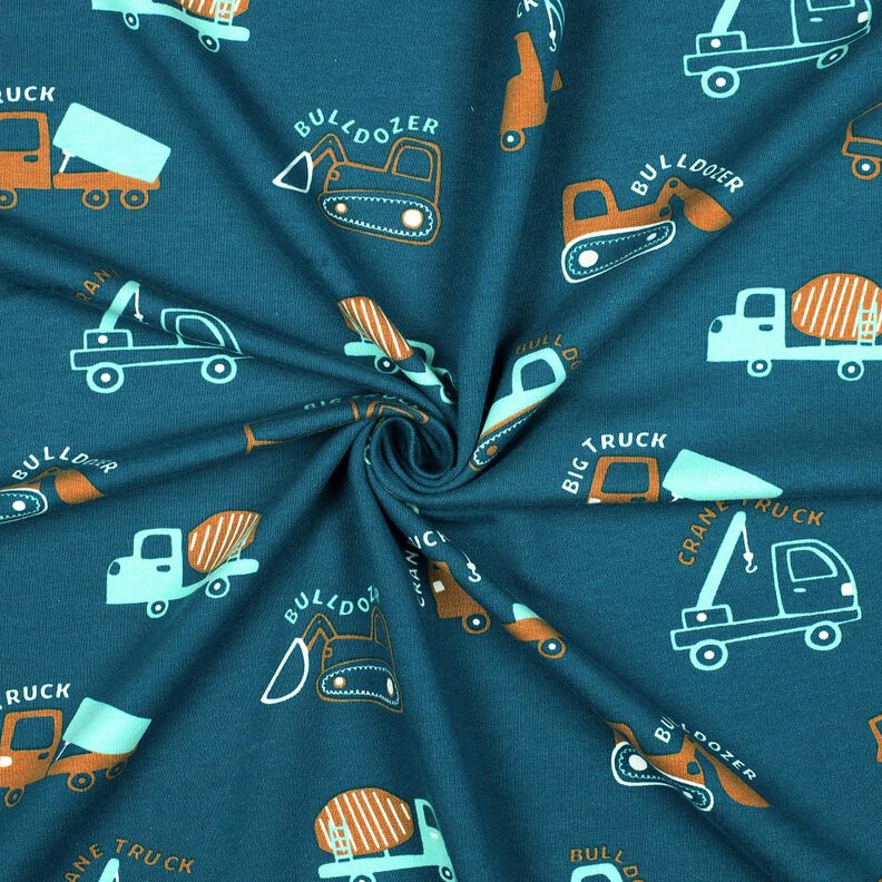 felpa garzata veicoli da cantiere | Poppy Fabrics – blu oceano/eucalipto,  image number 3