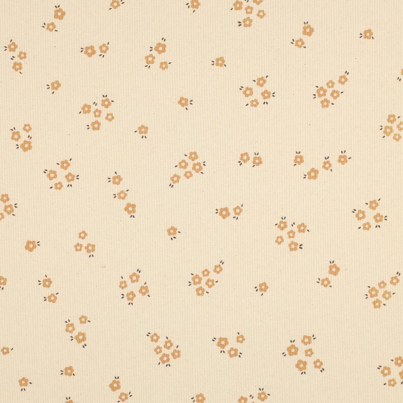 GOTS jersey a coste Fiorellini sparsi | Poppy Fabrics &ndash; crema/marrone capriolo,  image number 1