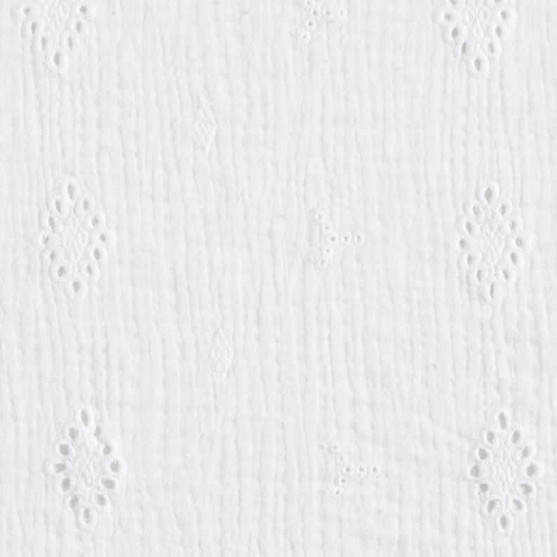 mussolina / tessuto doppio increspato ricami a giorno Rombo – bianco,  image number 1