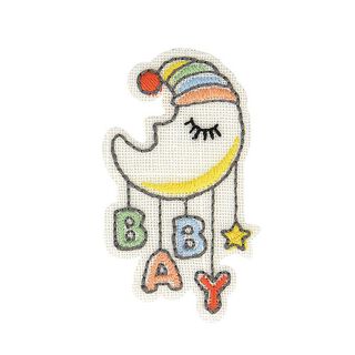 applicazione, bambino e luna [ 6 x 4 cm ] – bianco lana/giallo, 