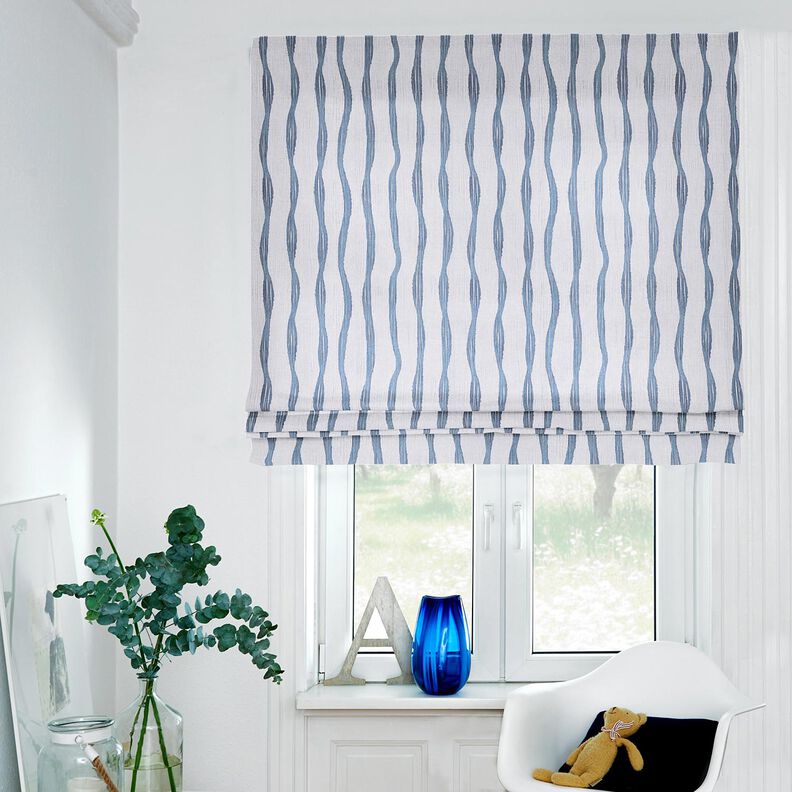tessuto arredo mezzo panama Righe ondulate – blu,  image number 6