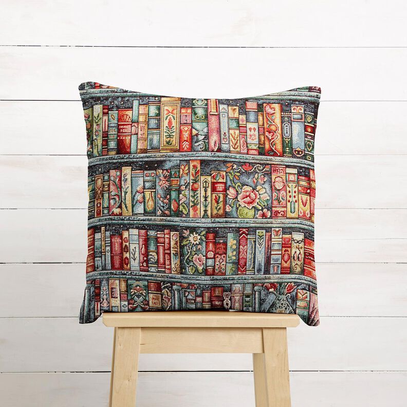 tessuto arredo gobelin Libreria colorata &ndash; abete blu/rosso carminio,  image number 6