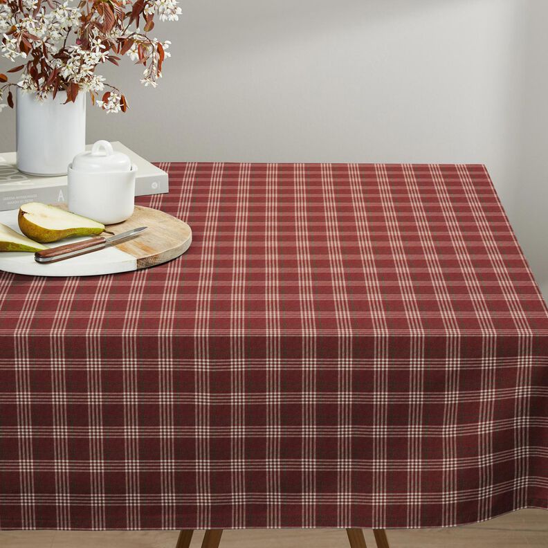 tessuto arredo mezzo panama Quadri classici – rosso borgogna/naturale,  image number 8