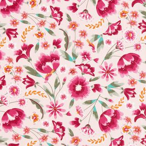 tessuto arredo tessuto spinato in cotone Fiori primaverili – rosé/lampone, 