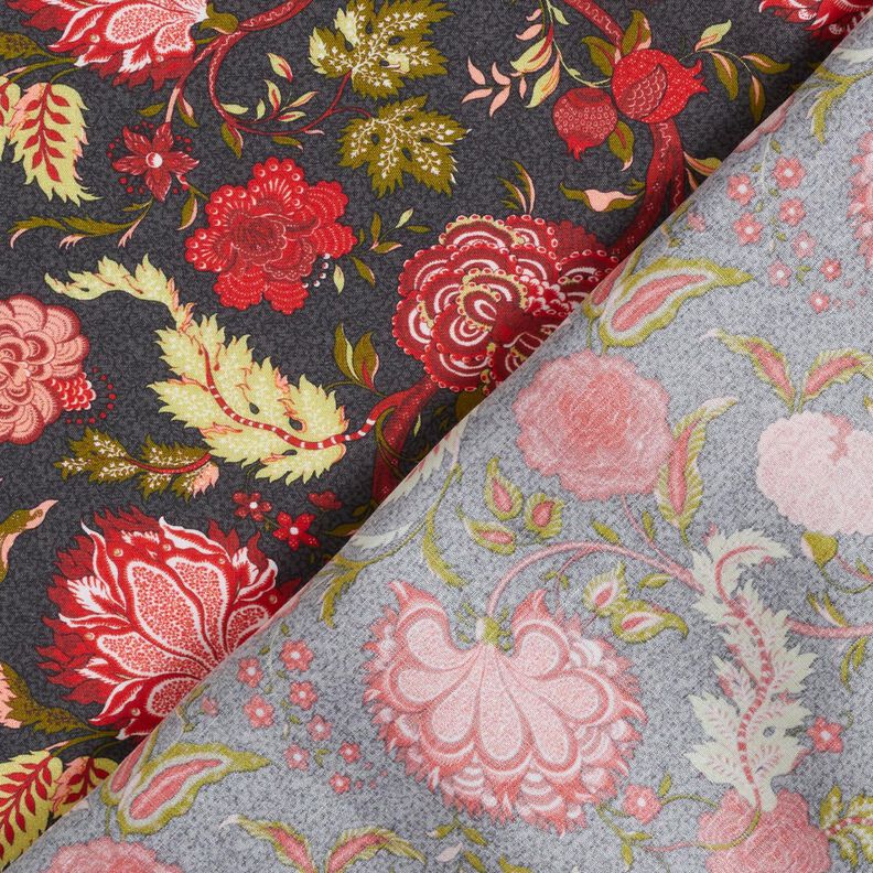 Tessuto di viscosa Fiori paisley – antracite/rosso fuoco,  image number 4