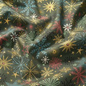 tessuto in cotone popeline Mix di stelle – pino scuro/oro, 
